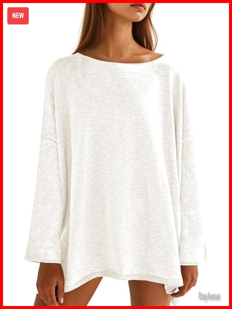 Oversized Lightweight Knit Tunic Sweater With Side Slits Long Sleeve Crewneck